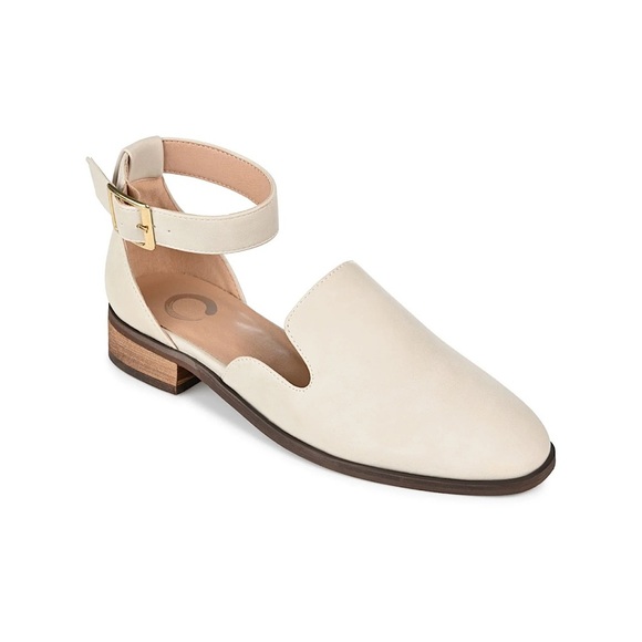 Journee Loreta Loafer Flats Vegan Leather Ivory Buckle Straps Square Toe 1” Heel - Picture 16 of 16
